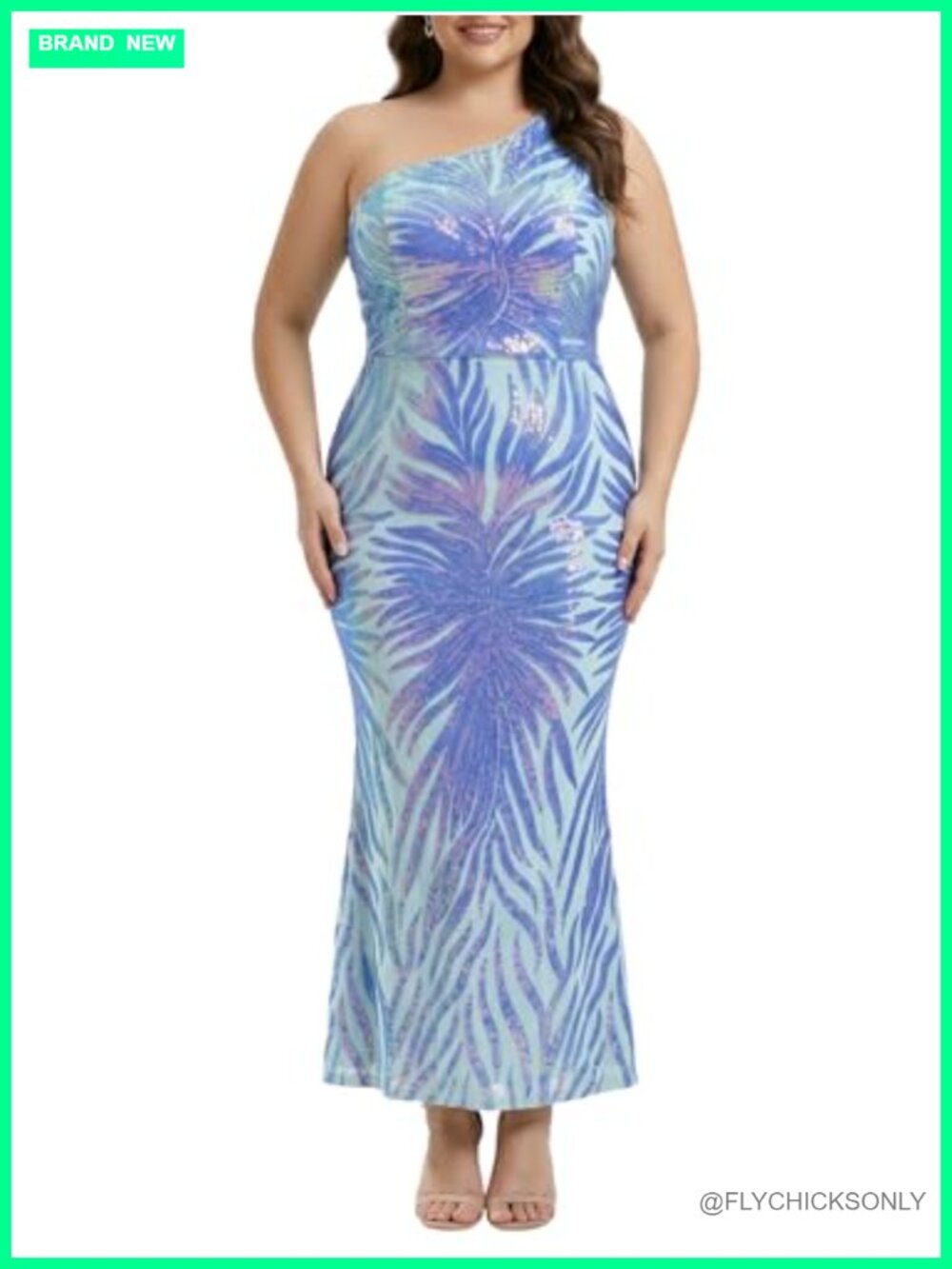 Plus Size One Shoulder Sequin Formal Evening Gown Maxi Prom Dress